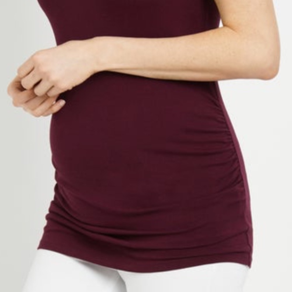 Maternity Tank Top - Ruched Sides Spaghetti Strap Shelf Bra Burgundy Wine Sz L - Picture 12 of 12